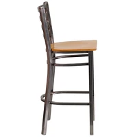 HERCULES Series Clear Coated Ladder Back Metal Restaurant Barstool - Natural Wood Seat