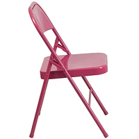 HERCULES COLORBURST Series Shockingly Fuchsia Triple Braced & Double-Hinged Metal Folding Chair