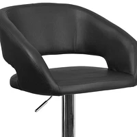 Contemporary Charcoal Fabric Adjustable Height Barstool with Rounded Mid-Back and Chrome Base