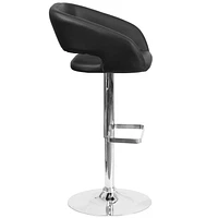 Contemporary Charcoal Fabric Adjustable Height Barstool with Rounded Mid-Back and Chrome Base