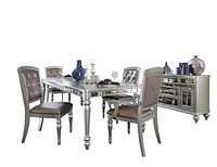 Topline Home Furnishings Ensemble de salle à manger sophistiqué en argent 6 pièces<br>Comprend une table, 4 chaises latérales et un serveur