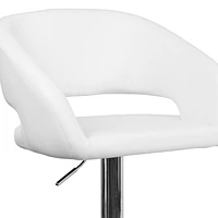 Contemporary White Vinyl Adjustable Height Barstool with Rounded Mid-Back and Chrome Base