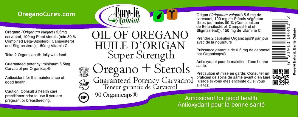 Capsules d'huile d'origan Natural de Pure-lē avec stérols