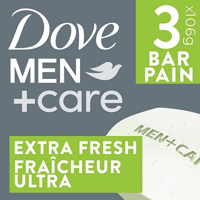 Dove Men+Care Extra Fresh Bar Soap for refreshed skin Hand & Body & Face & Shave soap bar with ¼ moisturizing cream, 106g (Pack of 3)