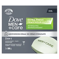Dove Men+Care Extra Fresh Bar Soap for refreshed skin Hand & Body & Face & Shave soap bar with ¼ moisturizing cream, 106g (Pack of 3)