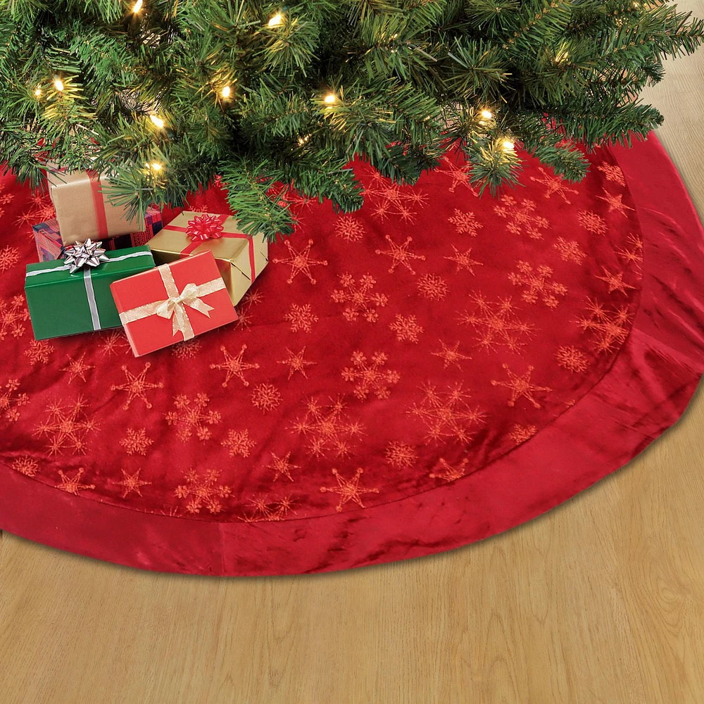 Holiday Time 48 inches Snowflake Velvet Glitter Tree Skirt, 48 inch