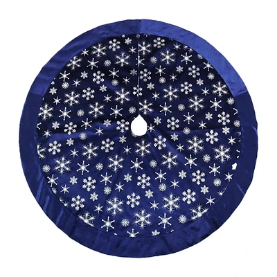 Holiday Time 48 inches Blue Snowflake Velvet Glitter Tree Skirt, 48 inch, Festive