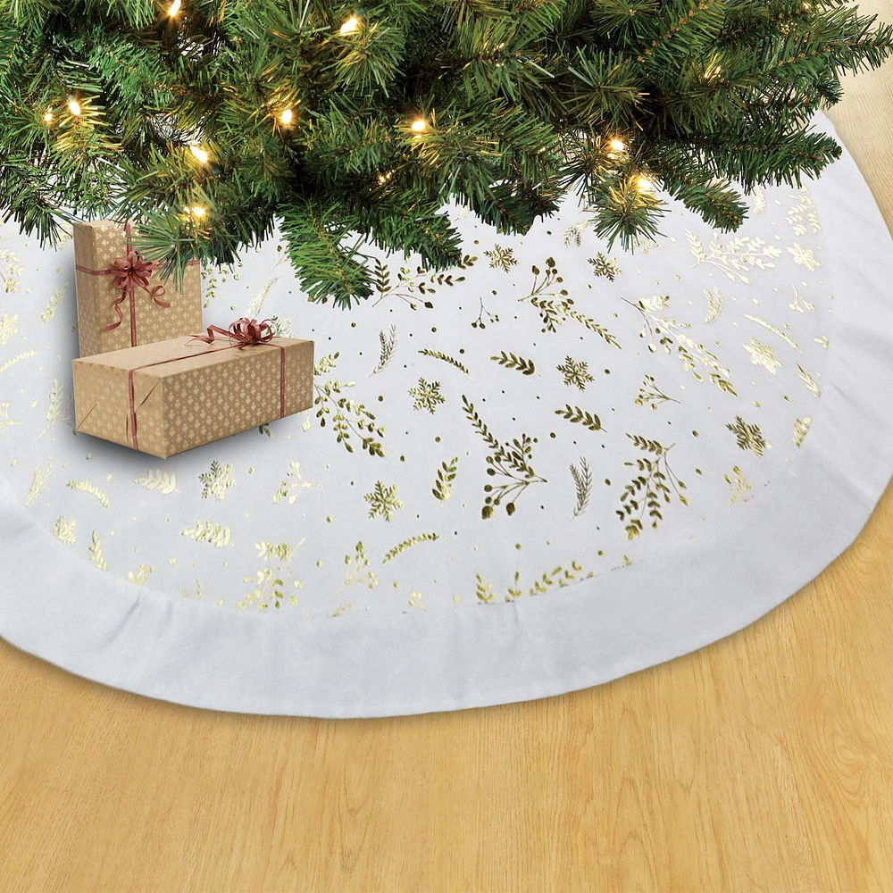 Holiday Time 48 inches White Velvet Glitter Tree Skirt, 48 inch, Festive