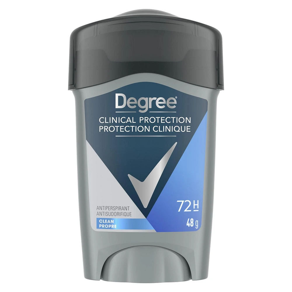 Degree Men Protection Clinique Antisudorifique, Propre Protection contre la transpiration pendant 72 heures 48g