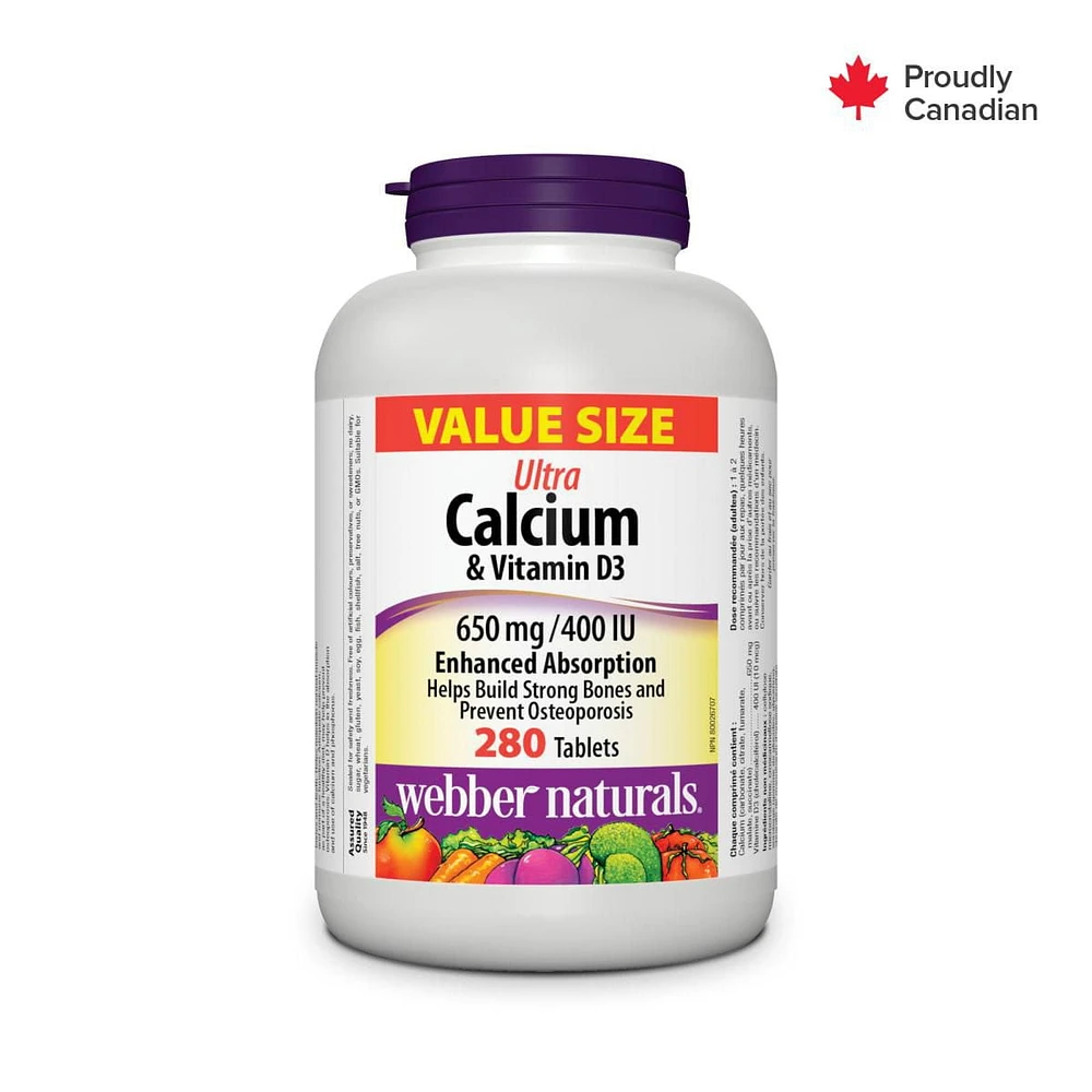 Webber Naturals Ultra Calcium & Vitamin D3 650 mg / 400 IU, 280 Tablets