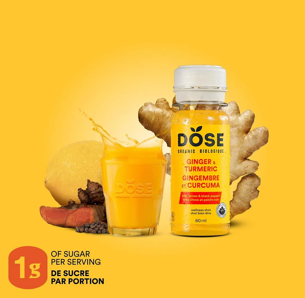 Shot biologique au gingembre et au curcuma DOSE 60 mL