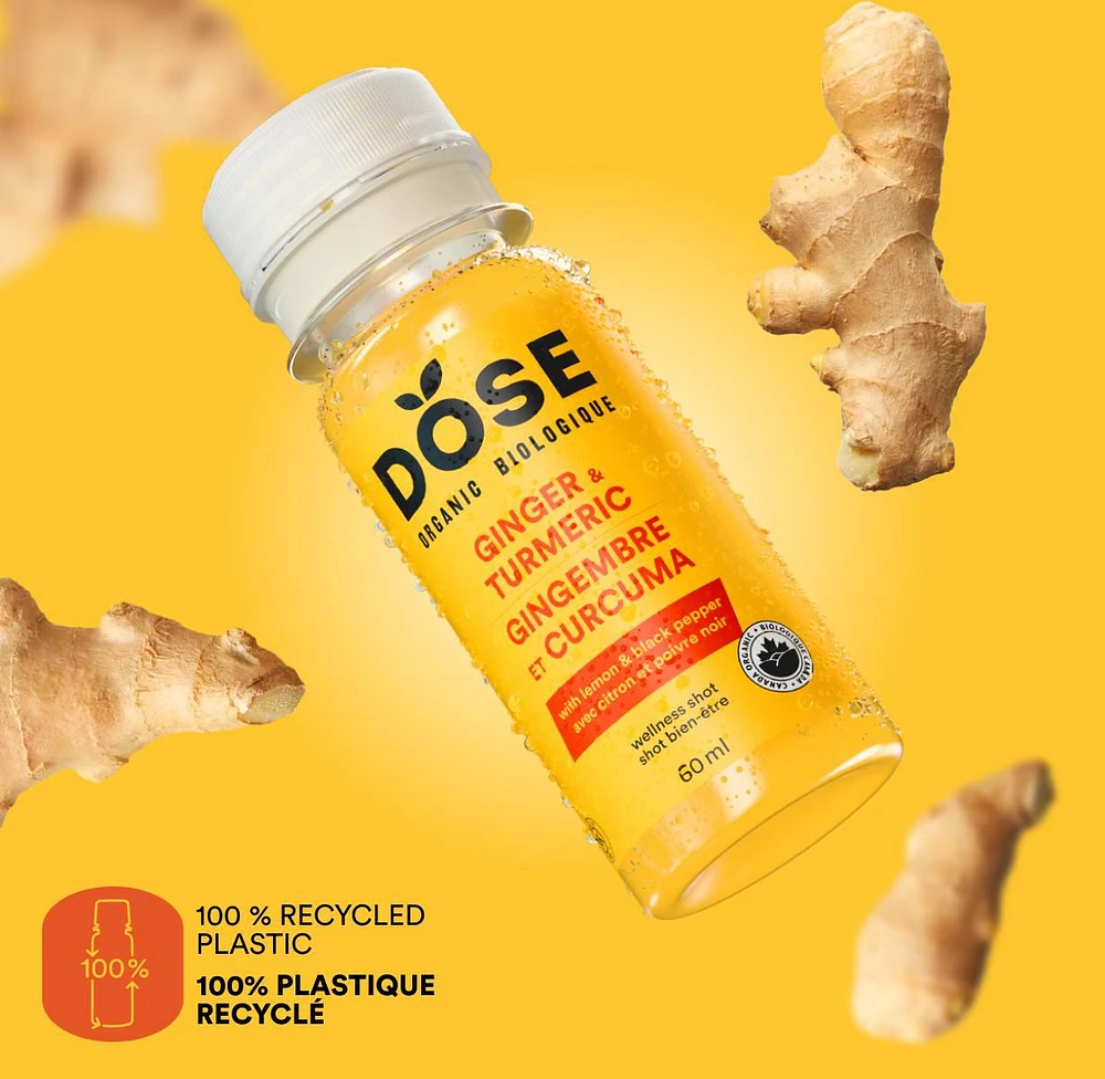 Shot biologique au gingembre et au curcuma DOSE 60 mL