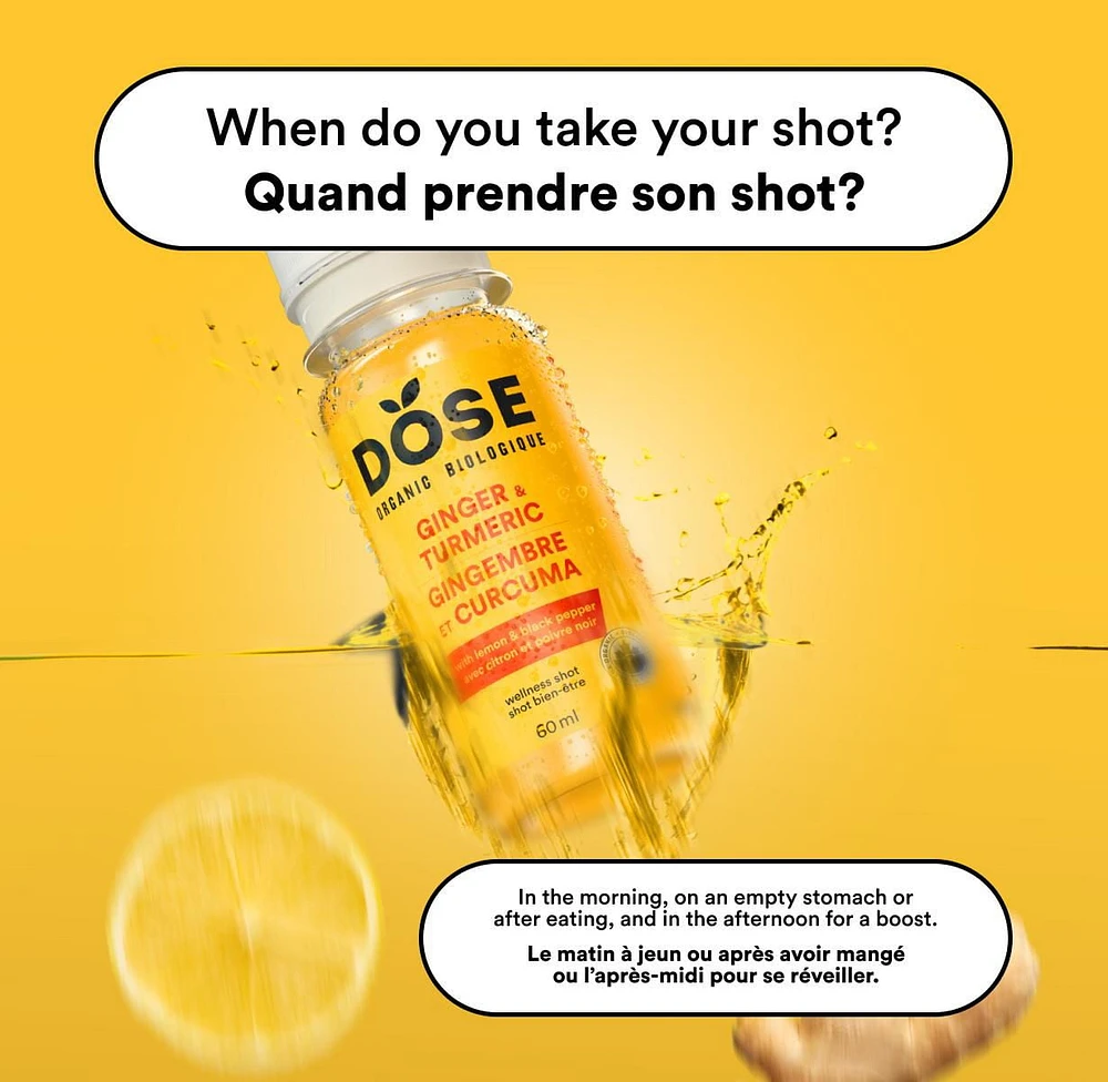 Shot biologique au gingembre et au curcuma DOSE 60 mL