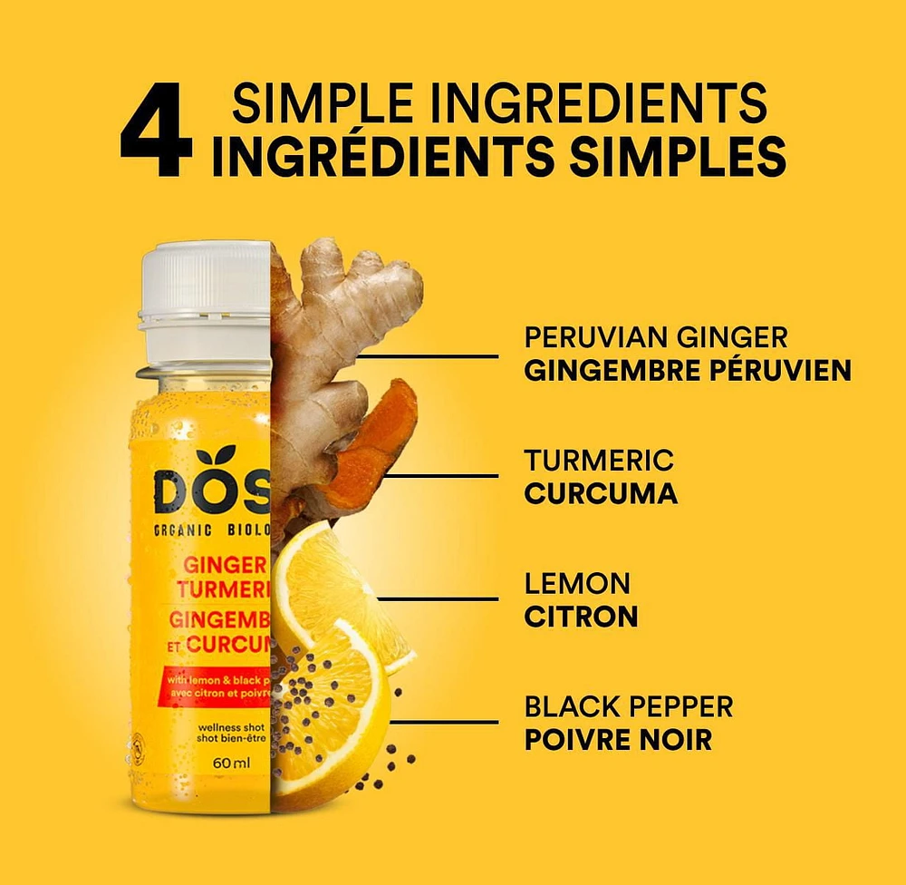 Shot biologique au gingembre et au curcuma DOSE 60 mL