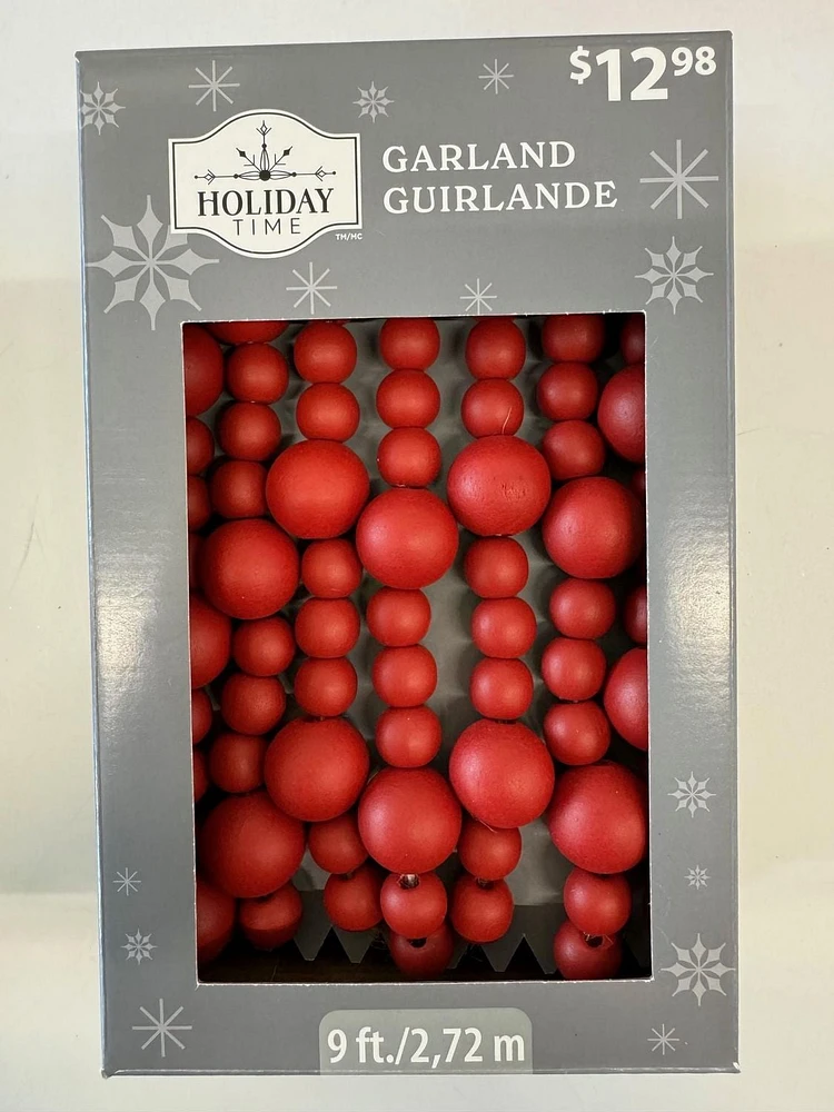 Holiday Time 9 Ft Red Wooden Beaded Garland