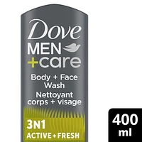 Dove Men+Care with 24-Hour Nourishing Micromoisture Technology Re-energizing Active + Fresh 3N1 Body and Face Wash, 400 ml Body + Face Wash