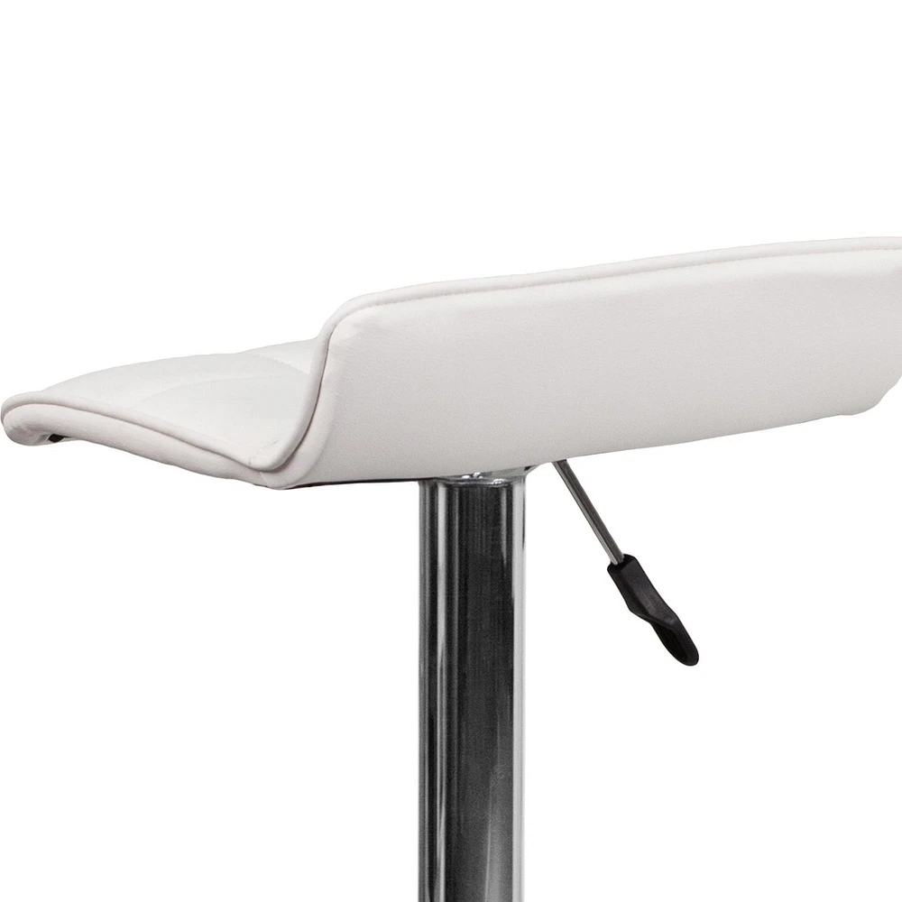 Contemporary White Vinyl Adjustable Height Barstool with Quilted Wave Seat and Chrome Base