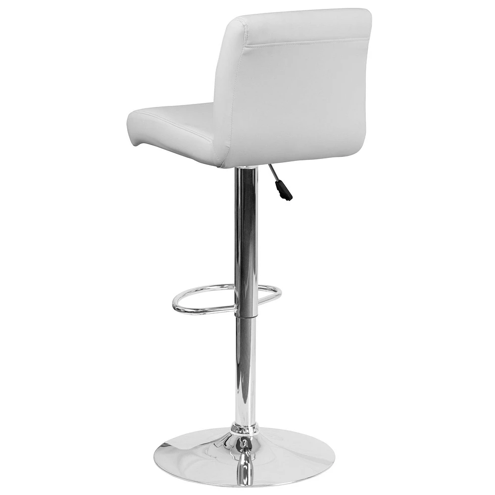 Contemporary White Vinyl Adjustable Height Barstool with Rolled Seat and Chrome Base