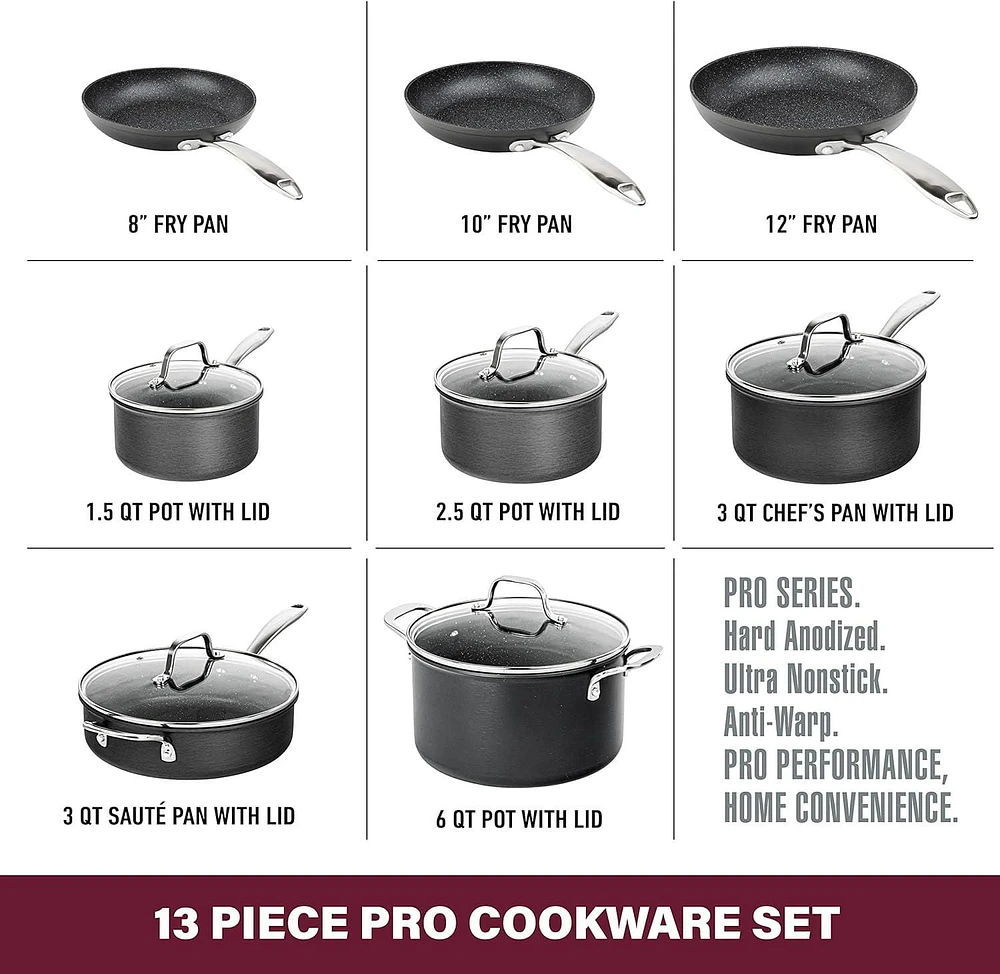 Granitestone 13 Pc Pots and Pans Set Non Stick Cookware Set, Kitchen Cookware Hard Anodized Non Stick Pots and Pans Set with Lids, Dishwasher Safe