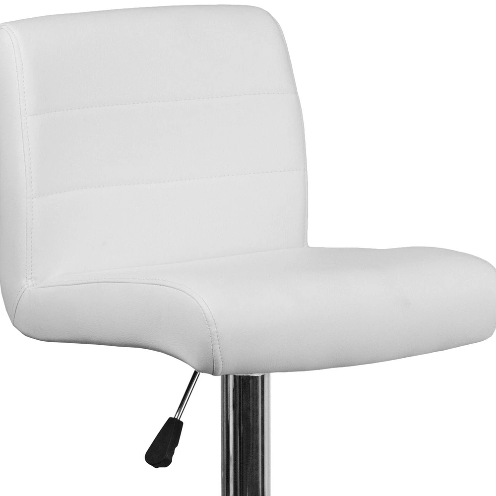 Contemporary White Vinyl Adjustable Height Barstool with Rolled Seat and Chrome Base