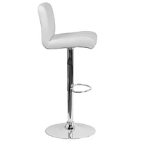 Contemporary White Vinyl Adjustable Height Barstool with Rolled Seat and Chrome Base