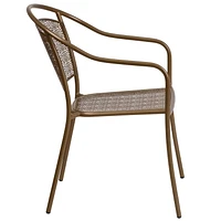 Gold Indoor-Outdoor Steel Patio Arm Chair with Round Back