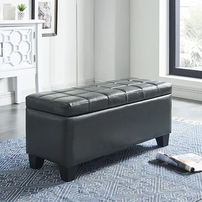 Faux Leather Storage Ottoman- Grey