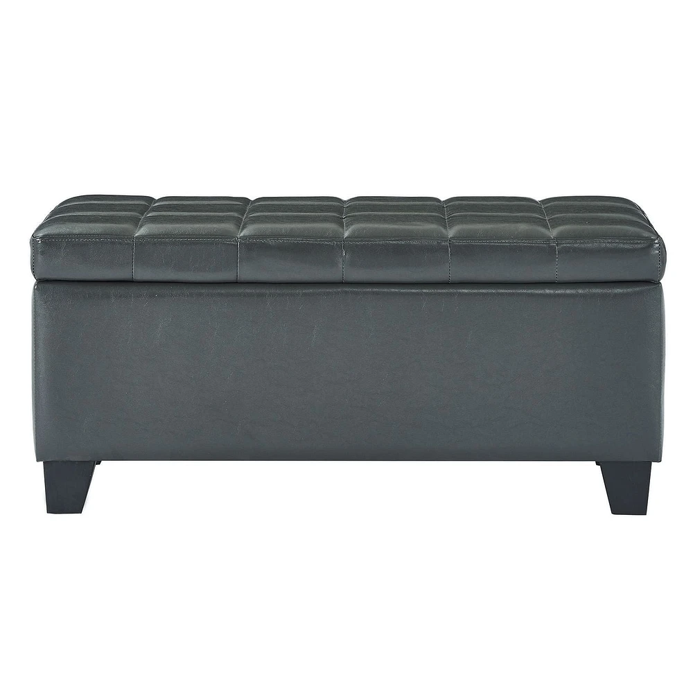 Faux Leather Storage Ottoman- Grey