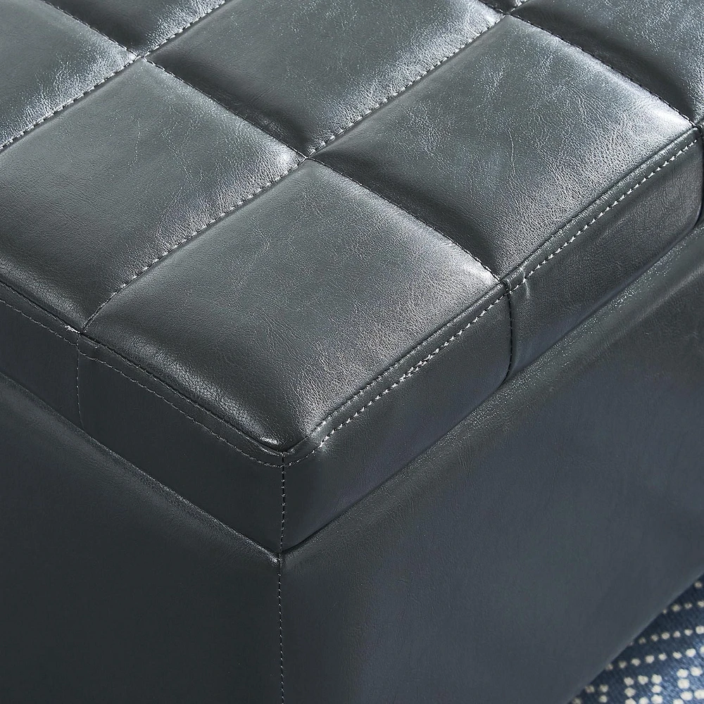 Faux Leather Storage Ottoman- Grey