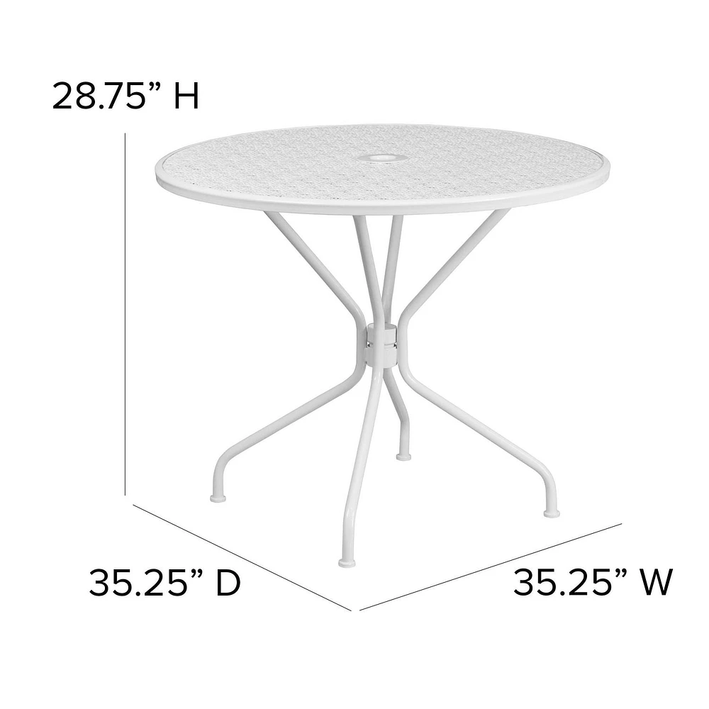 35.25'' Round White Indoor-Outdoor Steel Patio Table