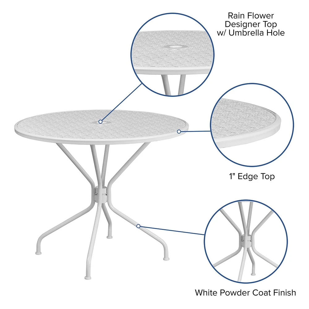 35.25'' Round White Indoor-Outdoor Steel Patio Table