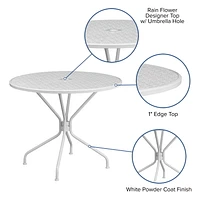 35.25'' Round White Indoor-Outdoor Steel Patio Table