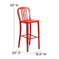 30'' High Red Metal Indoor-Outdoor Barstool with Vertical Slat Back