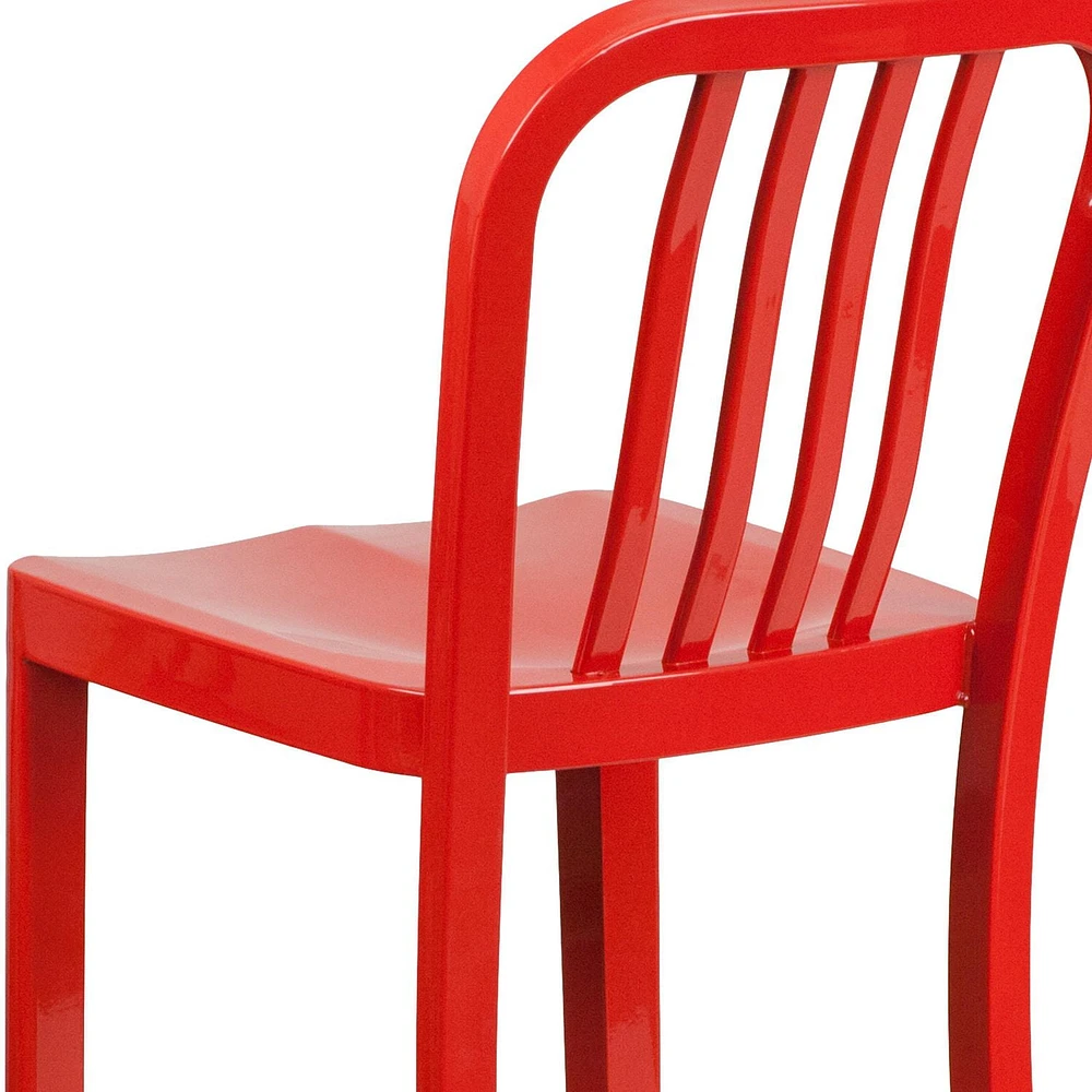 30'' High Red Metal Indoor-Outdoor Barstool with Vertical Slat Back