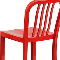 30'' High Red Metal Indoor-Outdoor Barstool with Vertical Slat Back