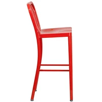 30'' High Red Metal Indoor-Outdoor Barstool with Vertical Slat Back