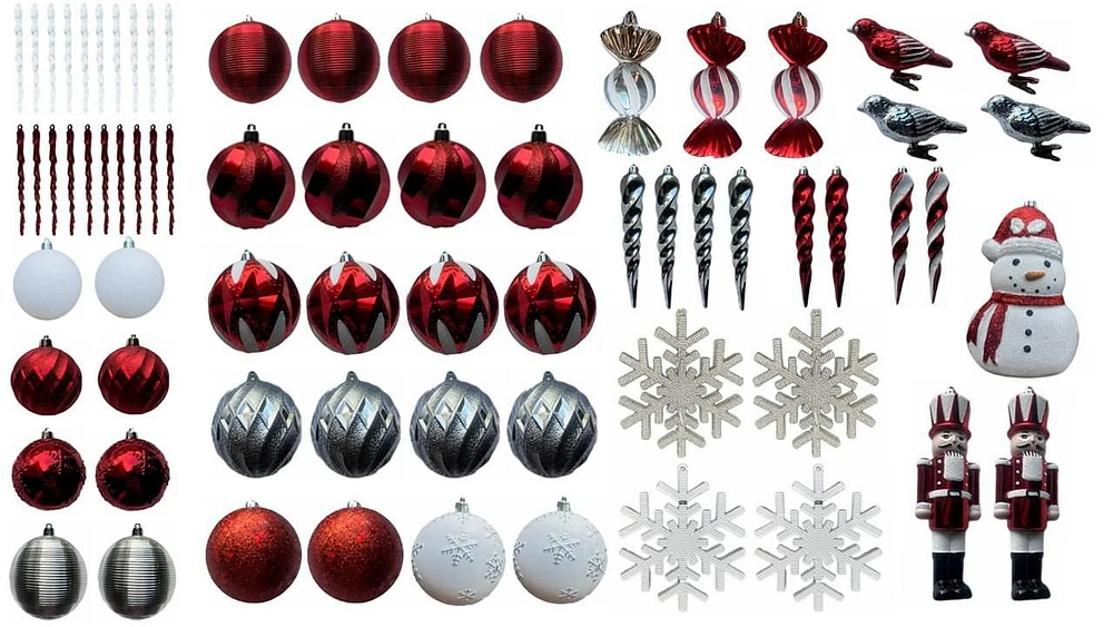 Holiday Time 70 Count Ornament Tower in Red, White & Silver, Holiday Time 70 Count Ornament Tower