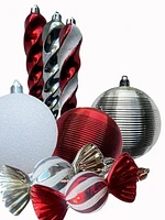 Holiday Time 70 Count Ornament Tower in Red, White & Silver, Holiday Time 70 Count Ornament Tower