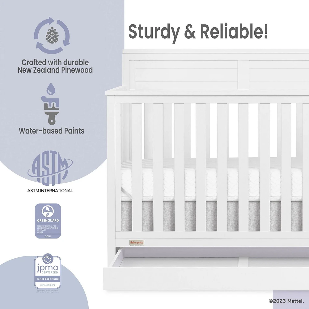 Fisher Price Jenny 5 in 1 Convertible Crib with Under Drawer, 3-position height