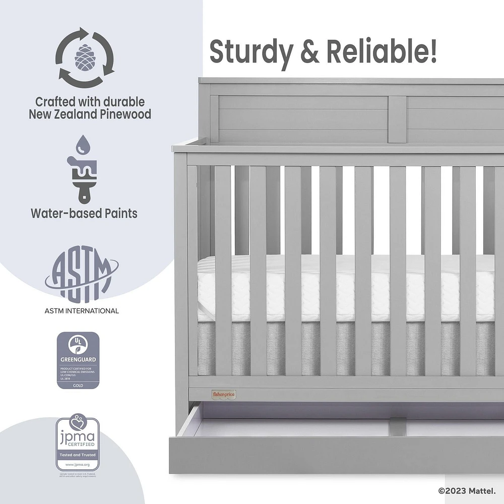 Fisher Price Jenny 5 in 1 Convertible Crib with Under Drawer, 3-position height