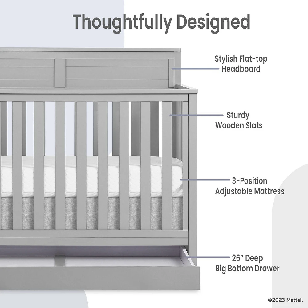 Fisher Price Jenny 5 in 1 Convertible Crib with Under Drawer, 3-position height