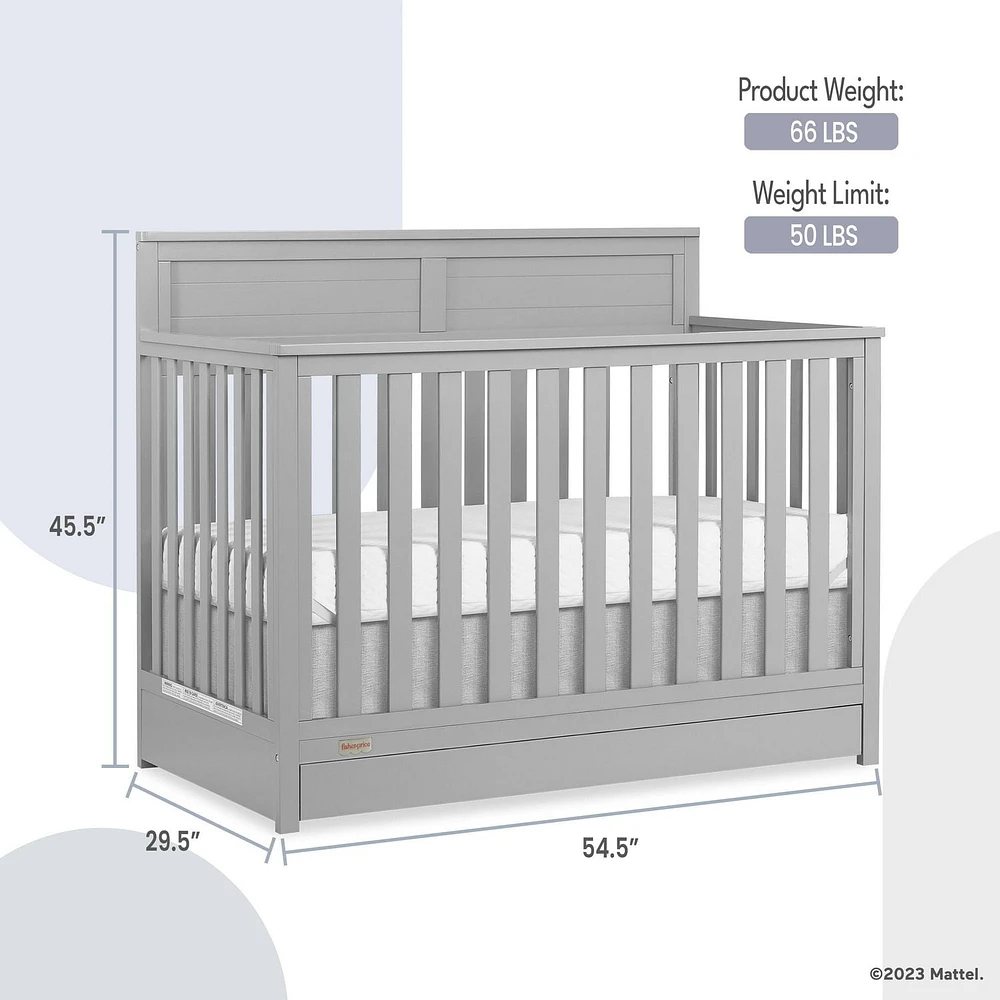 Fisher Price Jenny 5 in 1 Convertible Crib with Under Drawer, 3-position height