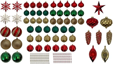 Holiday Time 100 Ct Red Green And Gold Ornament Assortment, Holiday Time 100 Count Assortment