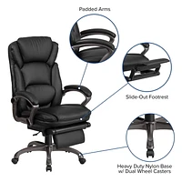 High Back Black Leather Executive Reclining Ergonomic Swivel Office Chair with Outer Lumbar Cushion and Arms