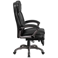 High Back Black Leather Executive Reclining Ergonomic Swivel Office Chair with Outer Lumbar Cushion and Arms