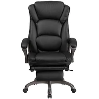 High Back Black Leather Executive Reclining Ergonomic Swivel Office Chair with Outer Lumbar Cushion and Arms