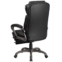 High Back Black Leather Executive Reclining Ergonomic Swivel Office Chair with Outer Lumbar Cushion and Arms