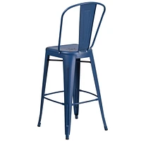 30'' High Distressed Copper Metal Indoor-Outdoor Barstool with Back