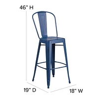 30'' High Distressed Copper Metal Indoor-Outdoor Barstool with Back