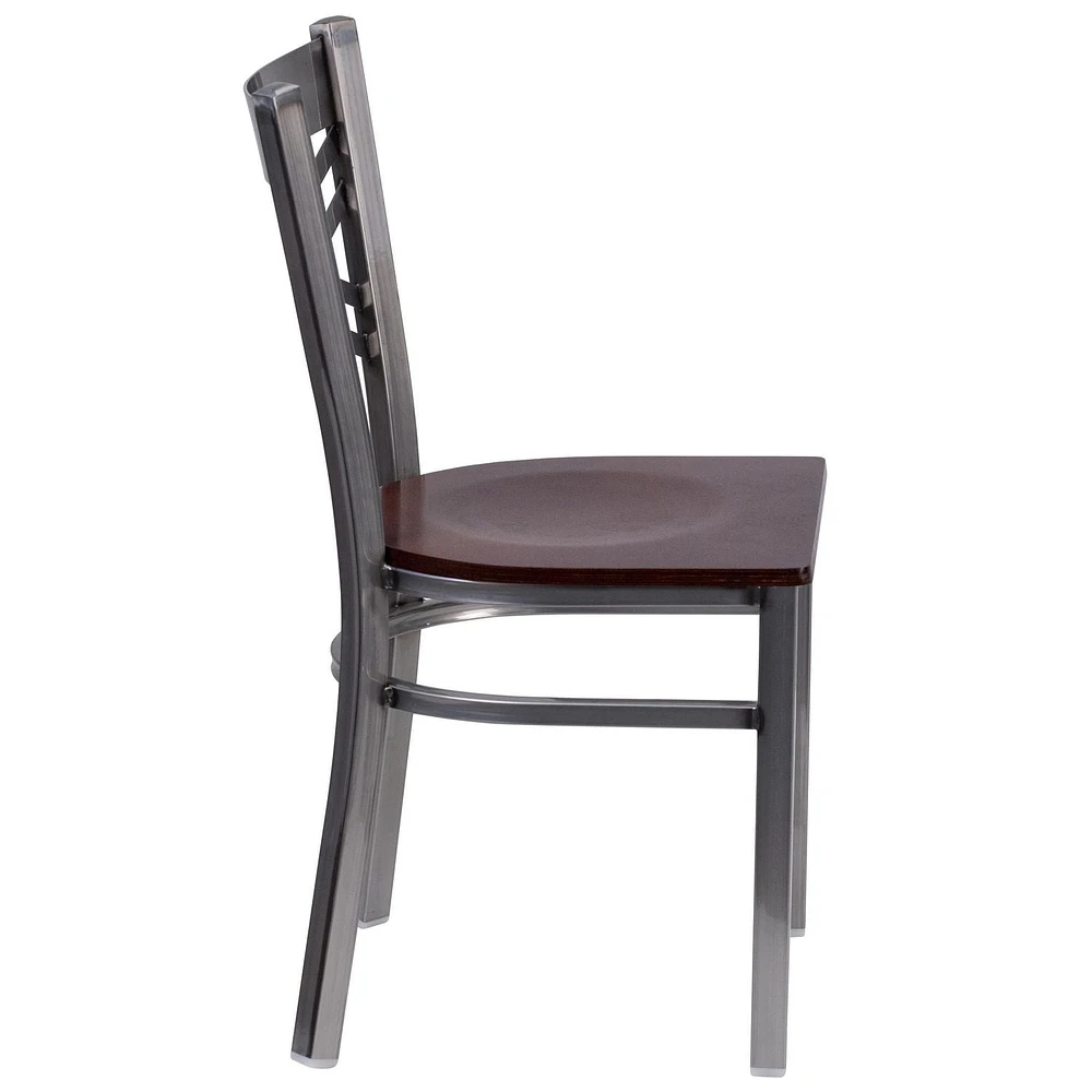 HERCULES Series Clear Coated ''X'' Back Metal Restaurant Chair - Burgundy Vinyl Seat